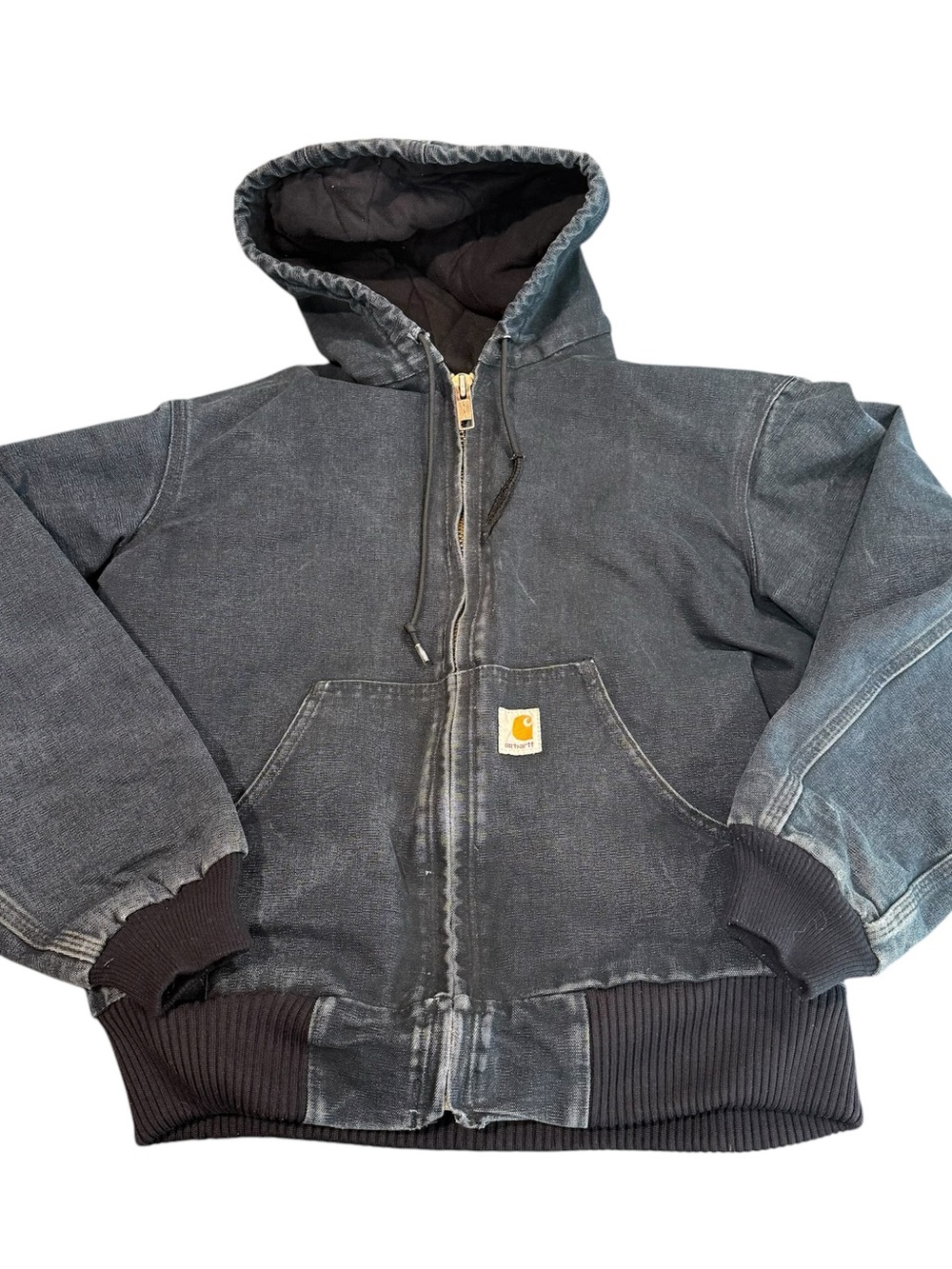 Vintage Carhartt J140 hooded black jacket faded men small duck canvas